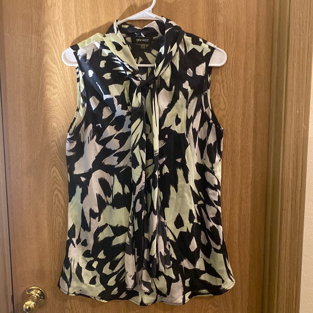 Nine West Sleeveless Silky Tie Front Blouse - Size L  $18